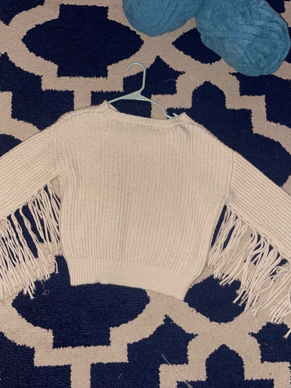 Altar'd State Cream Fringe Cropped Knit Sweater
